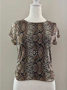 Preloved Women’s Snake Print Short Sleeve Top - Brown